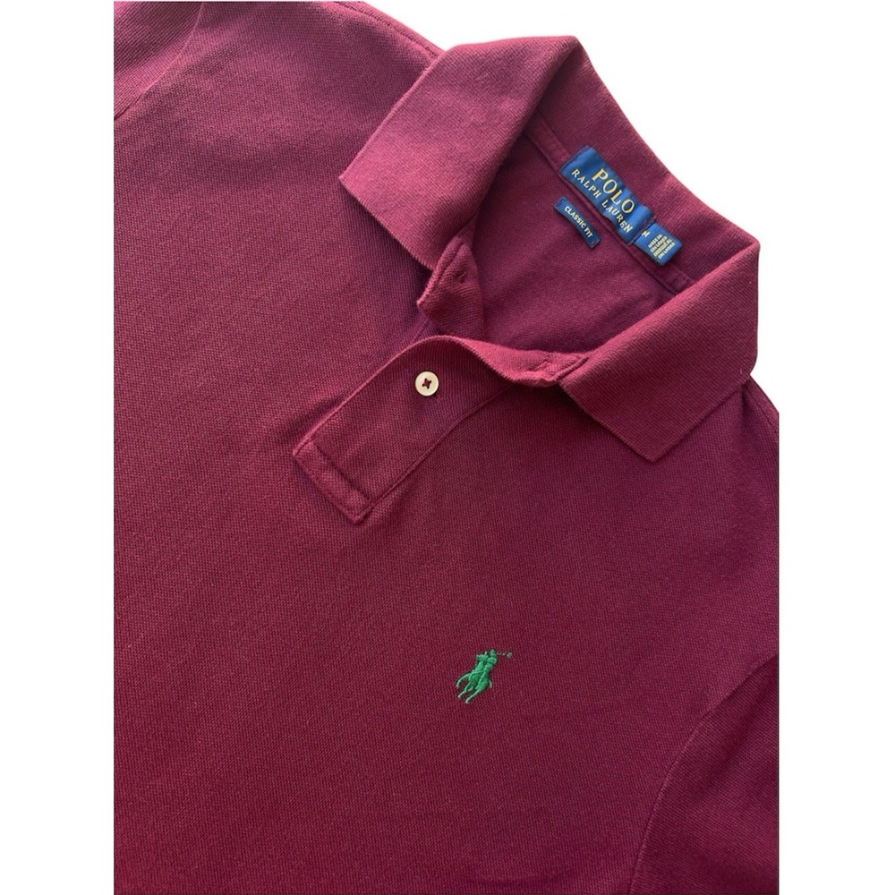 Polo Ralph Lauren Polo Shirt Mens M Classic Fit Cotton Maroon Green Pony Woven
